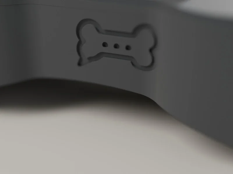 Close-up render of the bone logo pressed into a graphite shell.